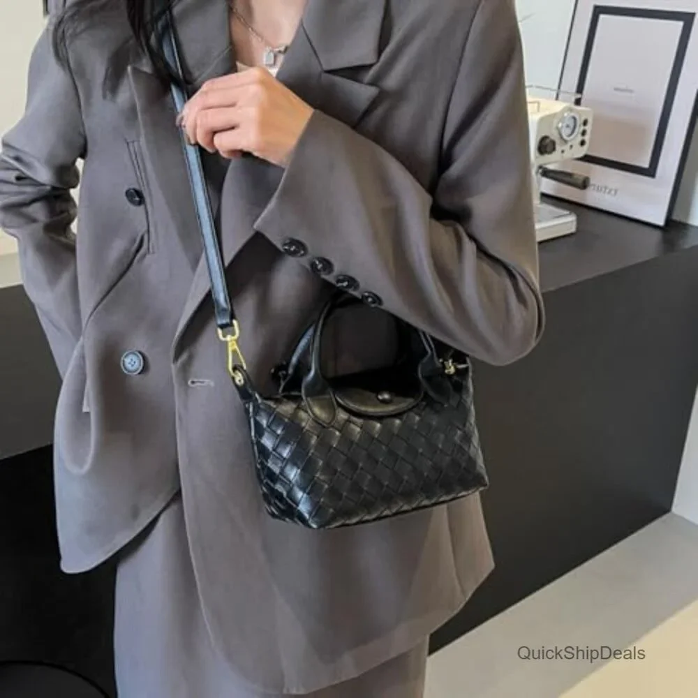 Faux Leather Braided Hobo Satchel with Adjustable Strap